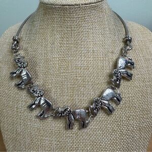 Bohemian Elephant Collar Necklace Silver Tone Costume Bold Safari 16 Inch